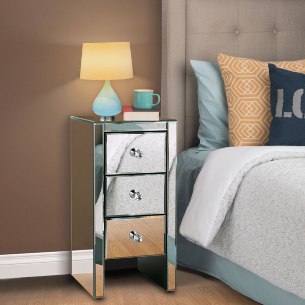 Everly Quinn 23.8'' Tall 3 Drawer Nightstand in Silver & Reviews